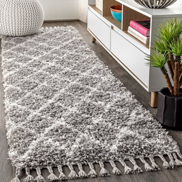 Gabrielle mercer Shag Plush Tassel Moroccan Geometric Trellis Area Rug